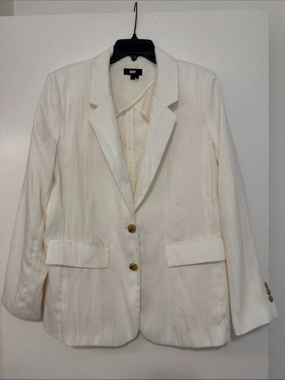 DKNY Cream Single-Breasted Linen Style Blazer